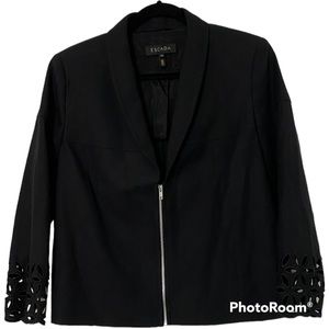 ESCADA Black Blazer Laser Cut Sleeves EU 40 Medium